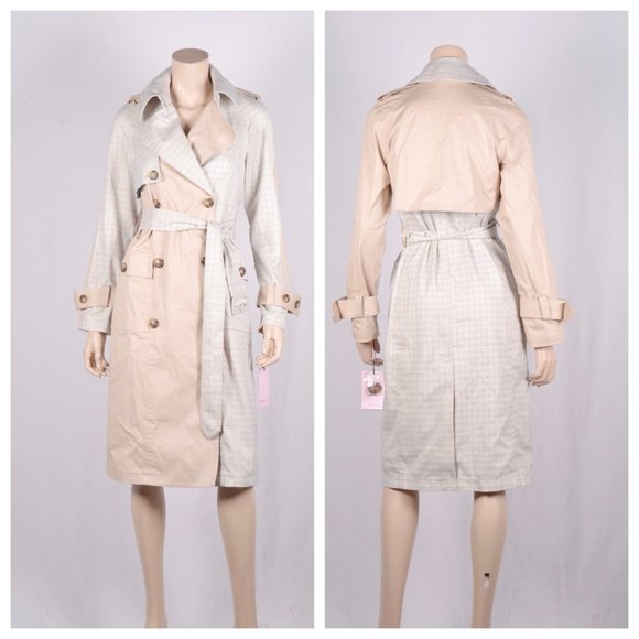 AVEC LES FILLES Mixed Media Plaid Cotton Trench Coat - Picture 3 of 3